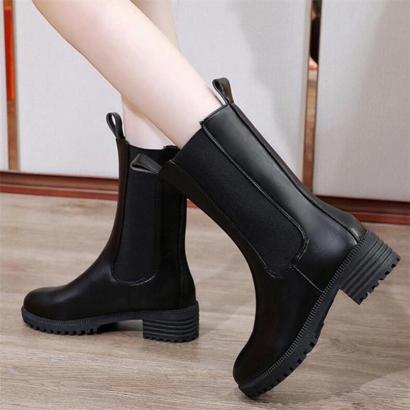 

2021 autumn and winter new women's boots mid-tube waterproof platform women's leather boots plus size riding shoes, D666-01