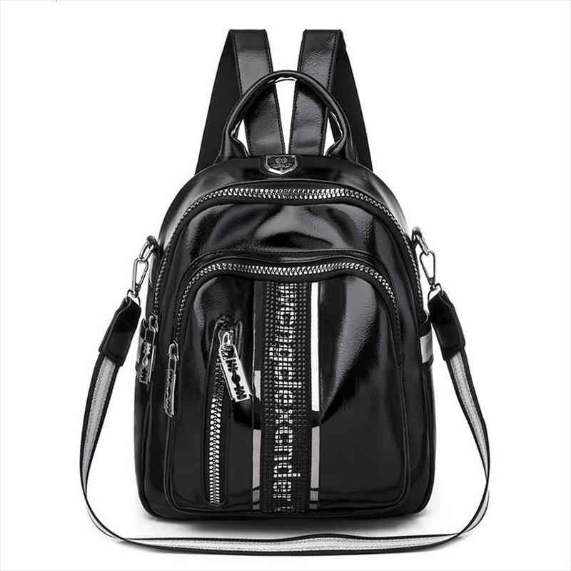 

women backpack multifunctional pu leather small bagpack fashion leisure travel back pack black silver