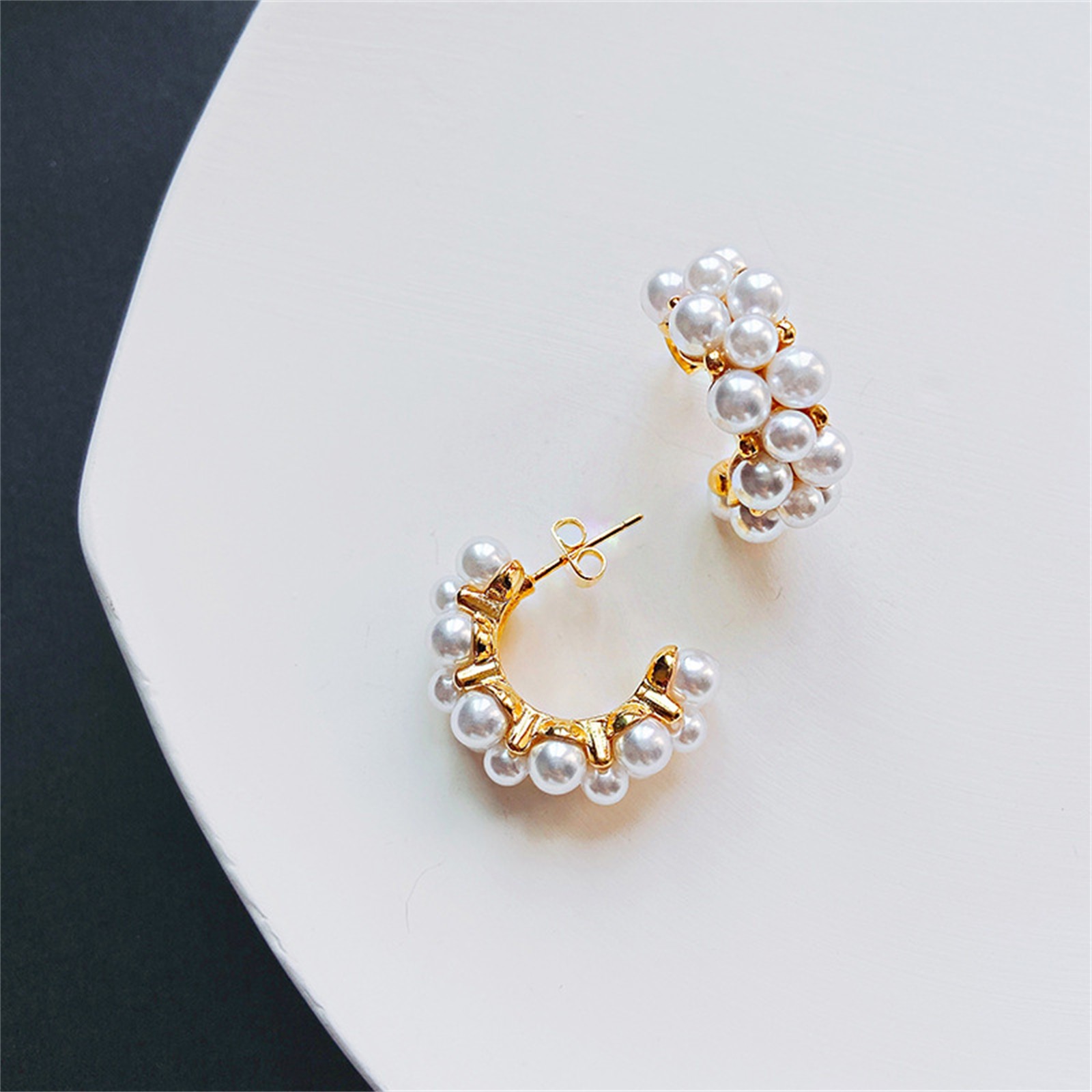 

Celin Pearl Earrings women's enamel color temperament net red Earrings French style ins Earringkj, Golden