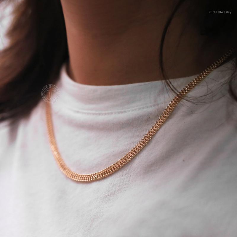 

Chains 4.5mm Womens Necklaces 585 Rose Gold Weaving Foxtail Chain Link 50 60cm Wholesale Jewelry Drop Gifts LCN48