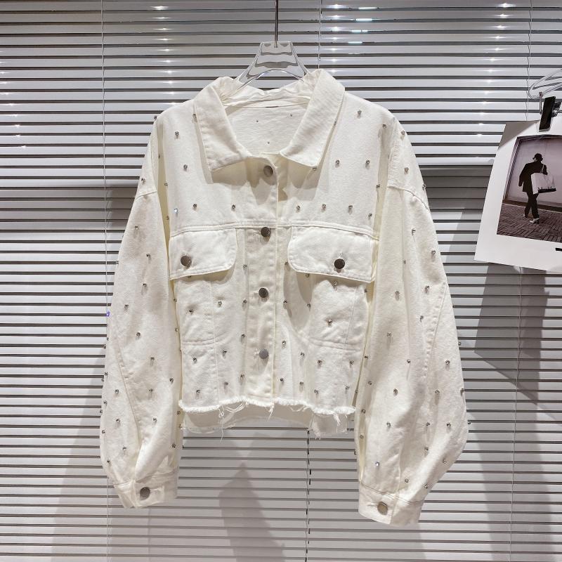 

Women Short Denim Jacket Solid Color Long Sleeve Turn-down Collar Single Breasted Fashion Spring Summer 11B018 210525, Pink