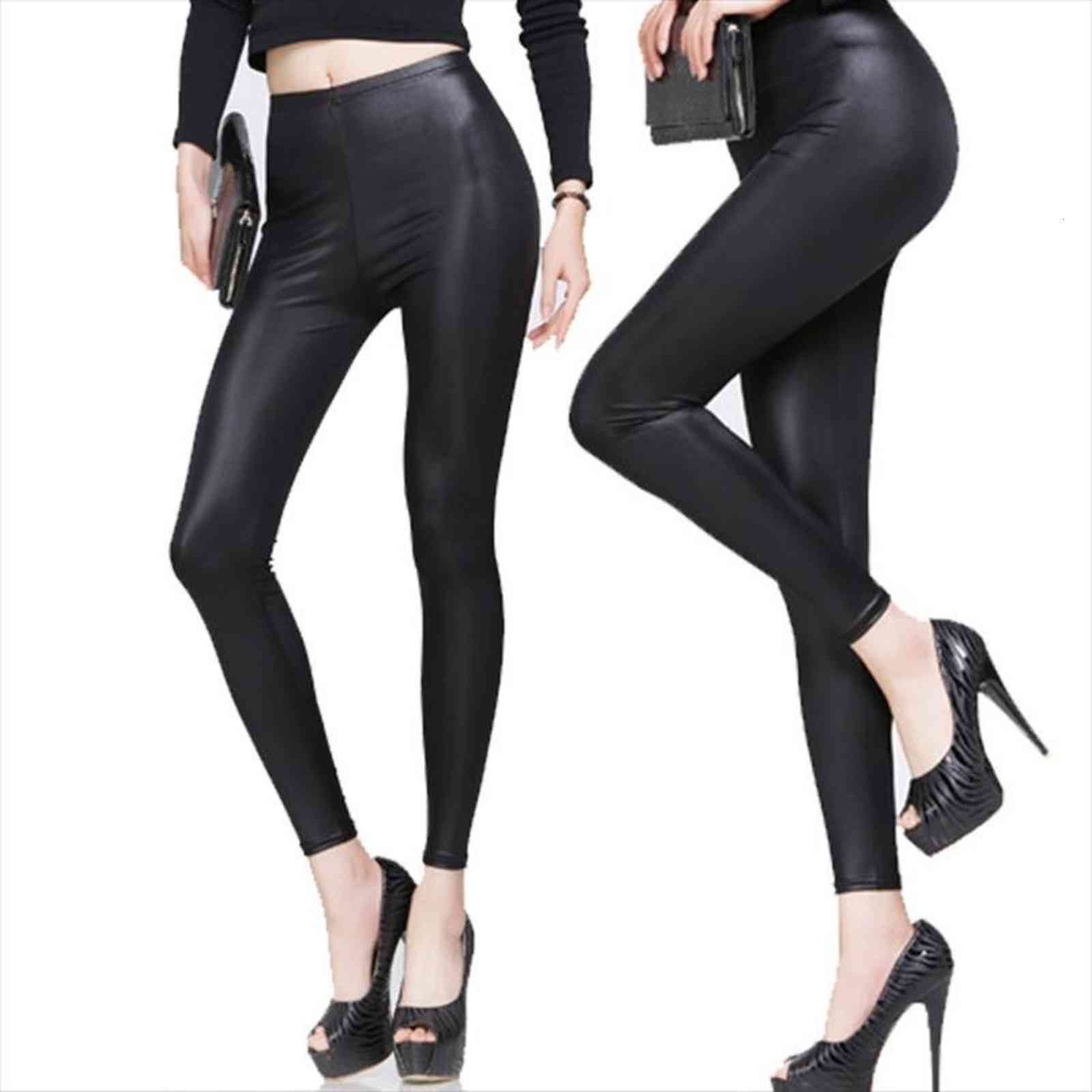 

fashion nylon high waist womens legging stretch skinny shiny pants slim fit autumn trousers pantalones mujer, Black