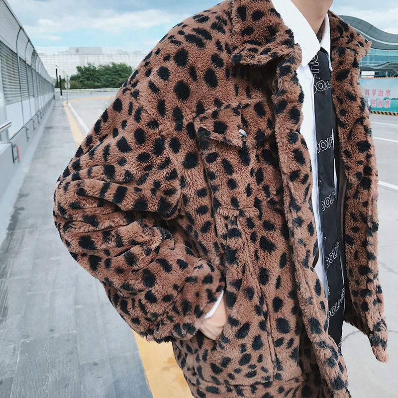 

2021 New Winter Thick Lamb Fur Jacket Men's Warm Fashion Casual Short Coat Men Streetwear Loose Korean Leopard Parka Mens Clothes M-2xl 8zev, Black