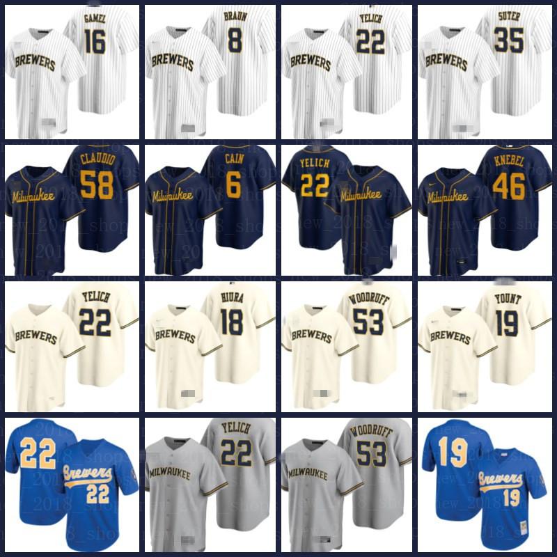 

Milwaukee Brewers Jerseys 22 Christian Yelich 19 Robin Yount Lorenzo Cain Keston Hiura Brandon Woodruff Luis Urias Kolten Wong Custom, Blue;black