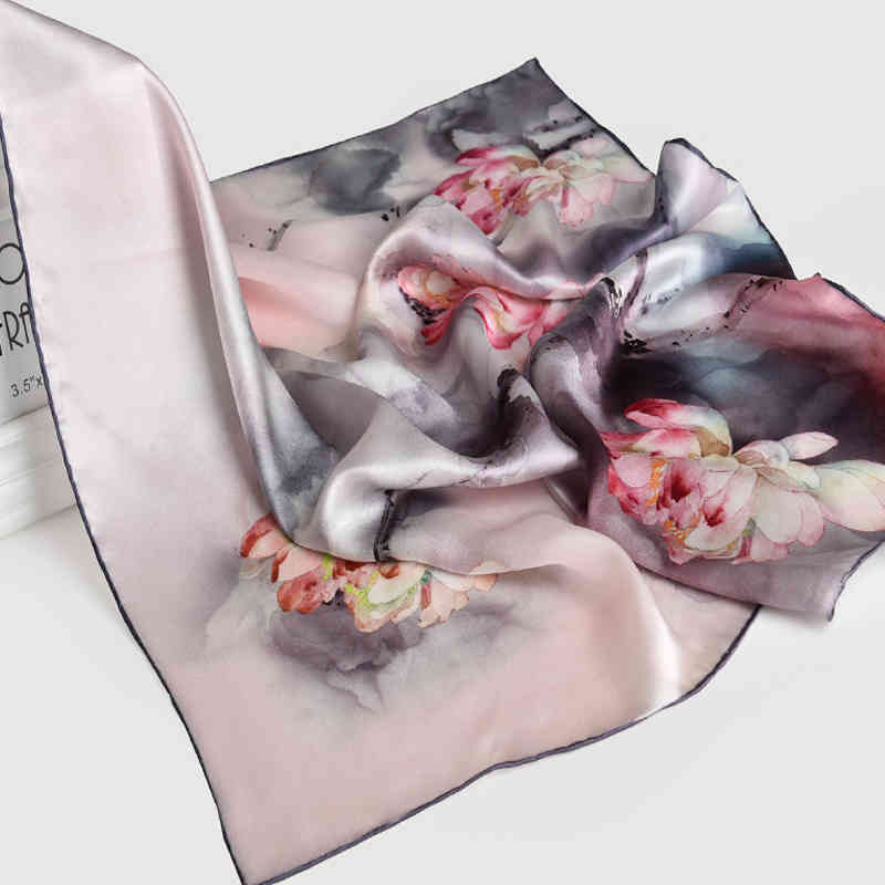 

100% Nature Neckerchief Hangzhou Kerchief Wraps for Ladies Printed Bandana Real Satin Silk Square Neck Scarf