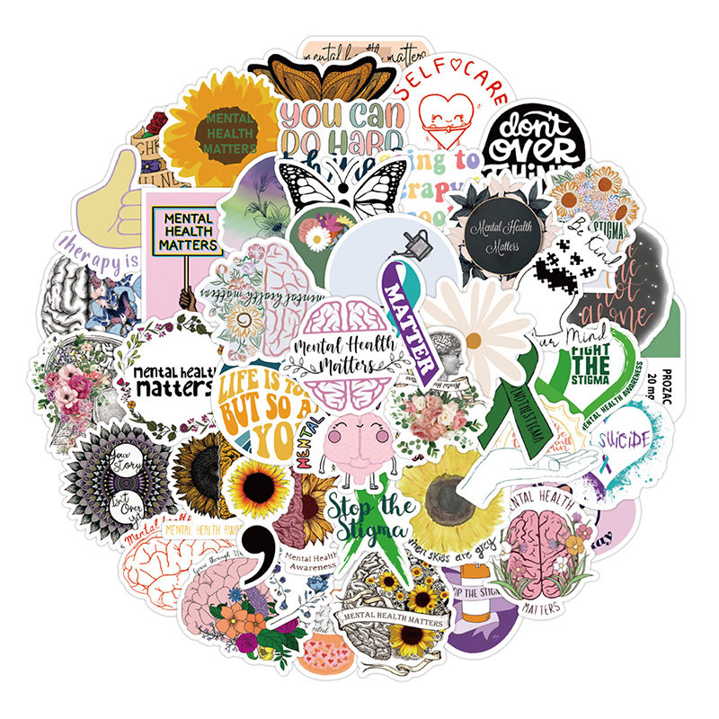 

50Pcs Mental Health Awareness Stickers Pack Non-random Car Bike Luggage Sticker Laptop Skateboard Motor Water Bottle Decal Kids Gifts, Multi-color