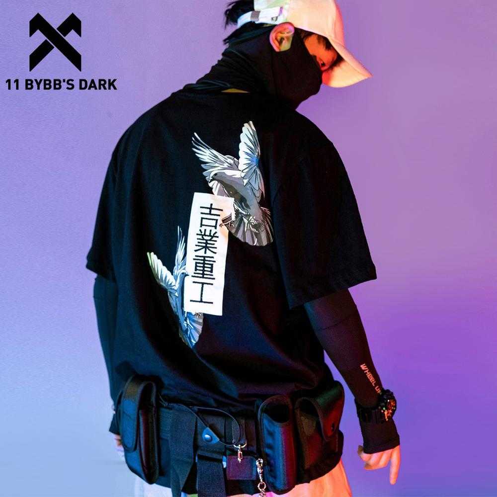 

11 BYBB'S DARK Japanese Harajuku T Shirts Men/Women SS Peace Print Hip Hop Streetwear Oversize Short Sleeve Shirtrs 210604, Black