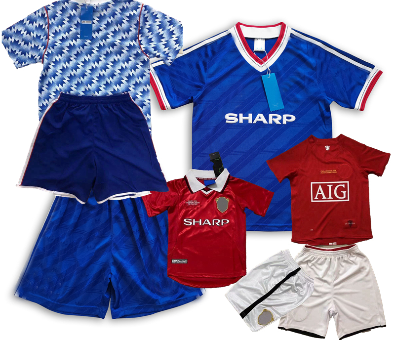 

Retro classic Manchester soccer jerseys sets 1984 85 1990 91 92 98 99 2000 2007 08 kids Tracksuits CANTONA SOLSKJAER BECKHAM children boys football shirt with shorts, 86 away kids sets