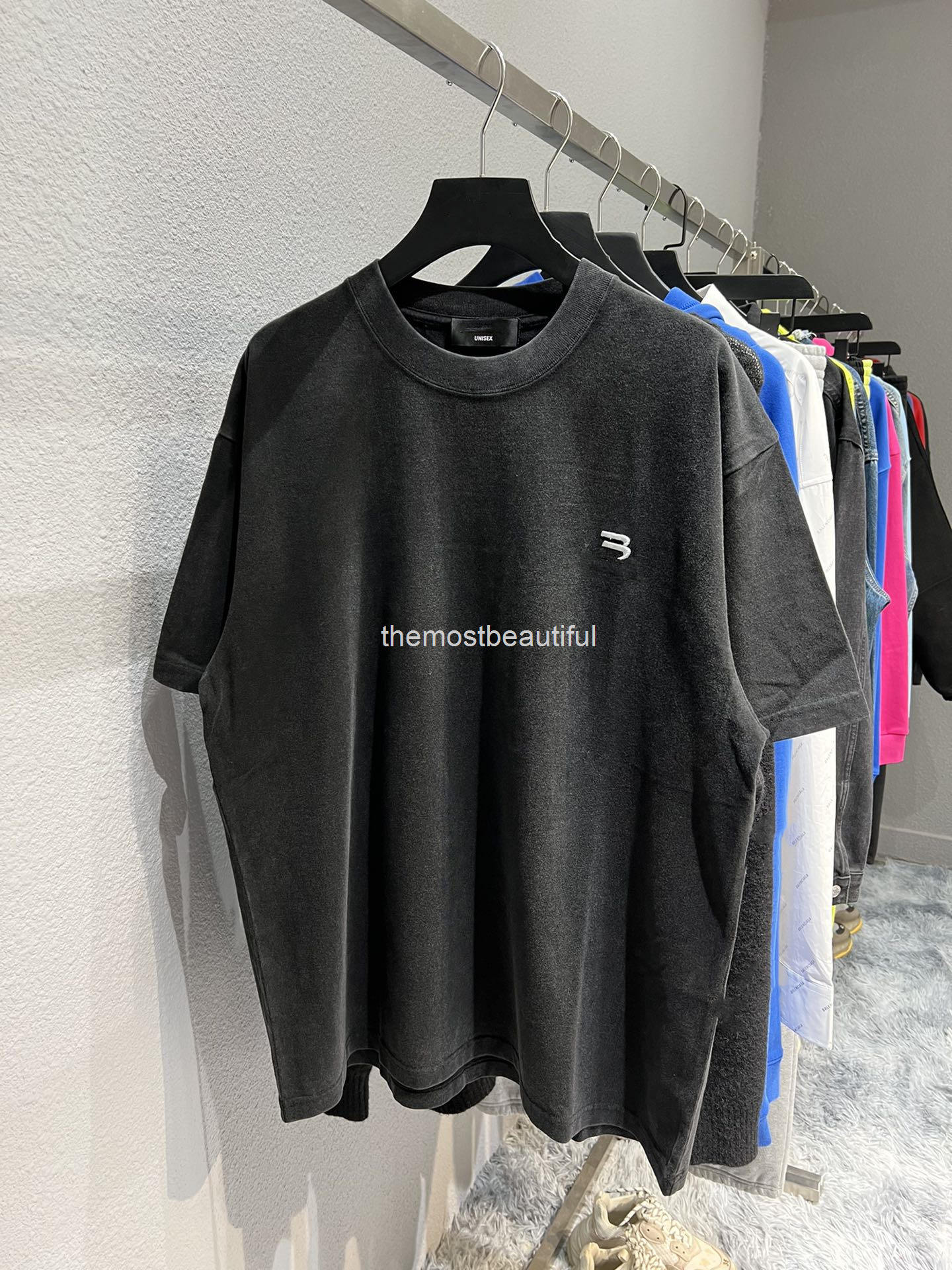 

Women's T-Shirt Spring and summer high version b home hook letter embroidery Pullover round neck loose versatile men's women's same T-shirt short, 2# packing bag