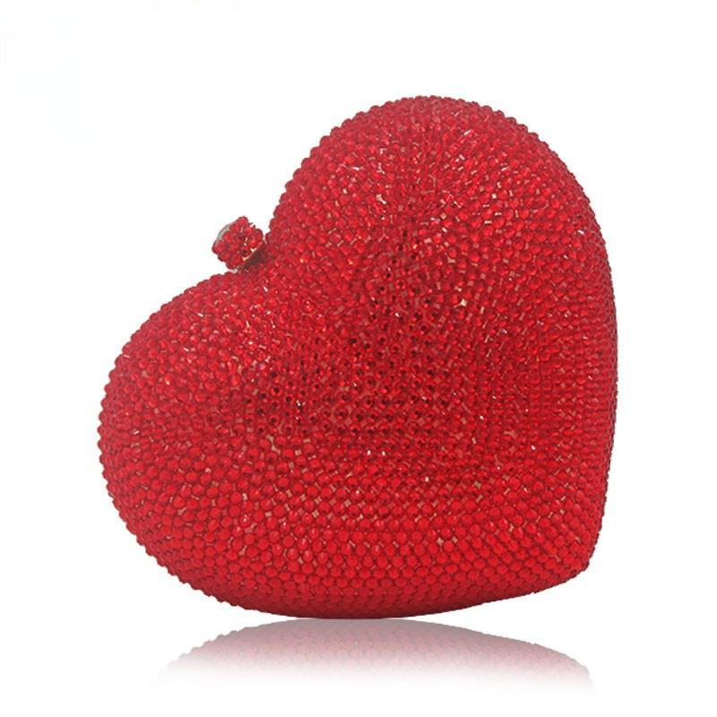 

Evening Bags Fashionable Luxury Red Heart Shape Crystal Women Clutch Bag Rhinestone Diamond Ladies Wedding Party Purse, Black