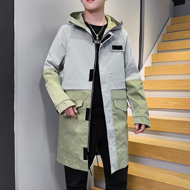 

Men's Trench Coats 2021 Contrasting Windbreaker Long Jacket Outwear Hooded Mid-length Coat Plus Size -8XL, Blue