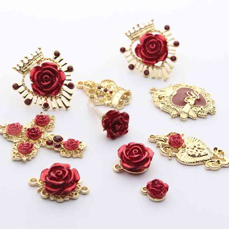 

Golden Zinc Alloy Rose Flower Crown Cross Charms Base Connectors 6pcs/lot For DIY Jewelry Earrings Making Accessories
