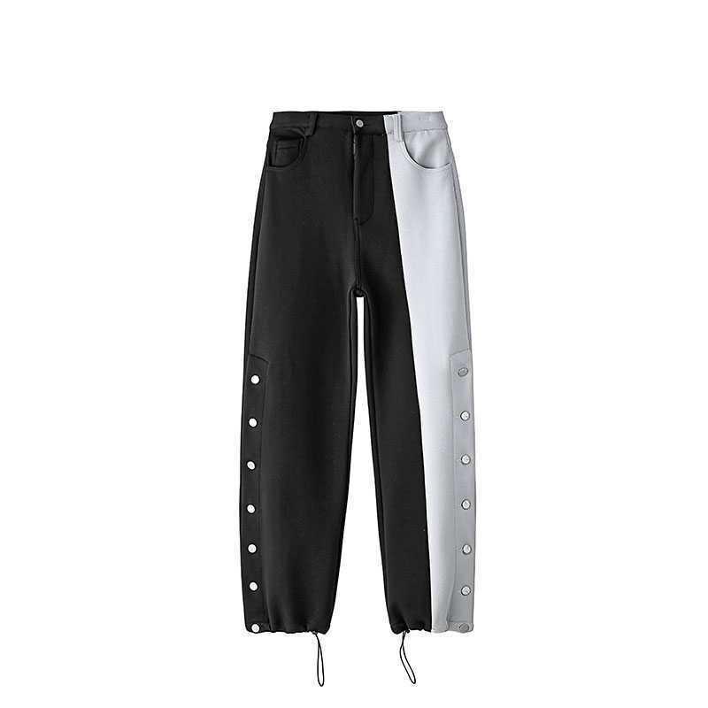 

Spring Summer Black-and-white Color Matching High Waist Split Drawstring Casual Pants for Women 210615