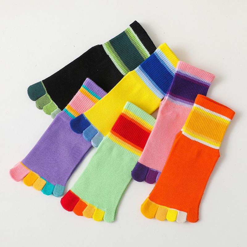 

Men's Socks 5 Pairs/Lot Fashion Rainbow Stripe Children's Five Fingers Baby Boy Girl Cotton Quality Toe For 2-10 Years Old Kids, Black