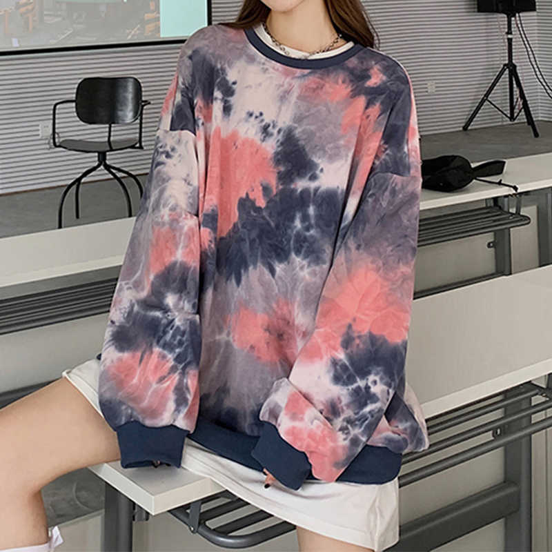 

Korea Ulzzang Tie Dye Harajuku Casual big Size Loose Punk Fun Hip Hop Fashion Vintage Women Winter Long Sleeve O-neck Sweatshirt 210608, Orange