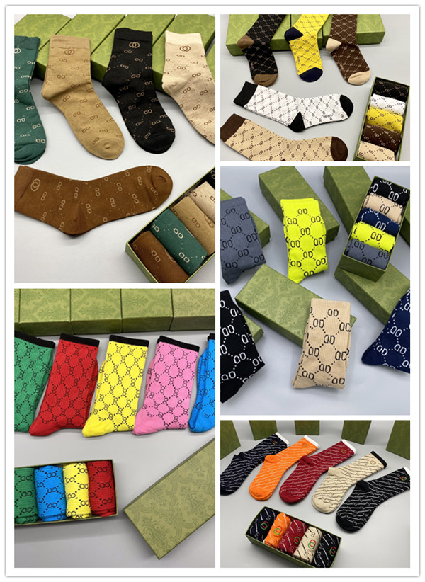 

Men Women Socks Embroidered Cotton Wool Streetwear Socks Men's and Women's Design Sports Sock 5 Colors Mixed 5pcs in a Box