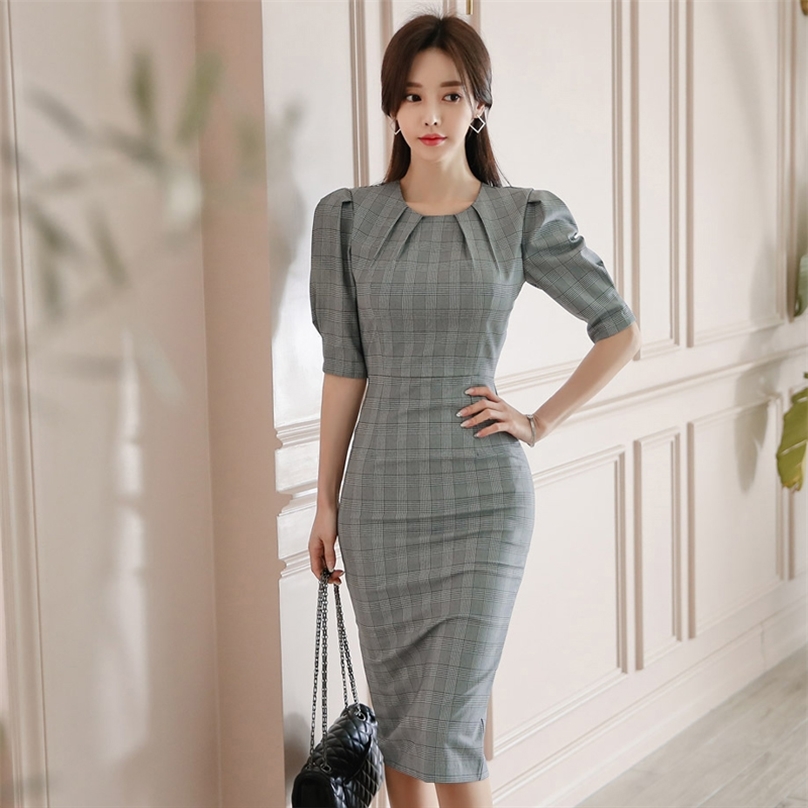 

Sexy tight office Dress korean ladies Summer half Sleeve formal cabaret Party Dresses for women 210602, Gray