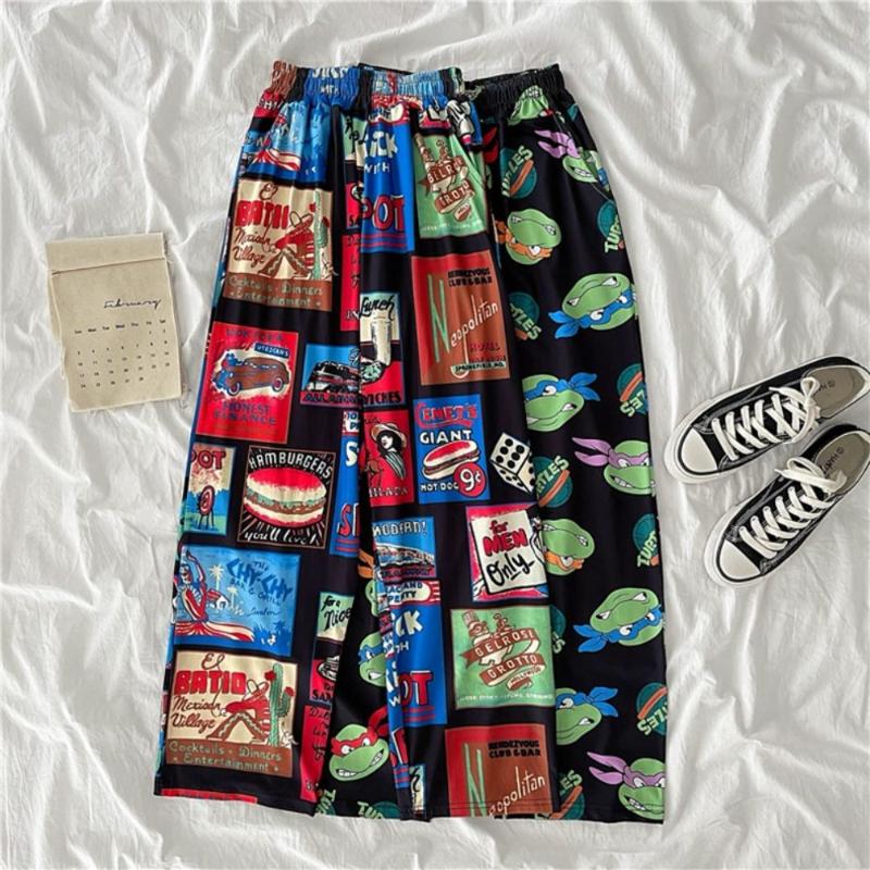 

Women's Pants & Capris Net Red Fun Age Reducing Cartoon Printed Casual Korean Version ' High Waist And Wide Leg Trend, Black;white