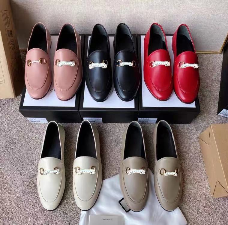 

100% genuine leather luxury designer style Single dress shoes for women autumn 2021 spring balanced sole with low heel and shallow edge metal buckle fashion loafers, Separate 1 shoe box