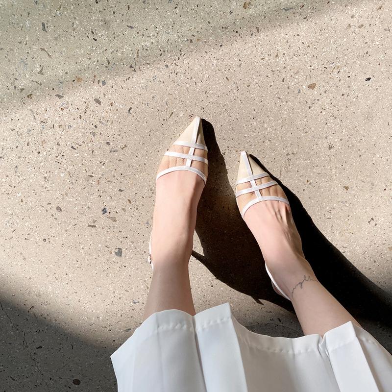 

Dress Shoes Women's Summer 2021 Style Mesh Toe Cap Sandals Female French Temperament Lady Pointed Stiletto High Heels, Black