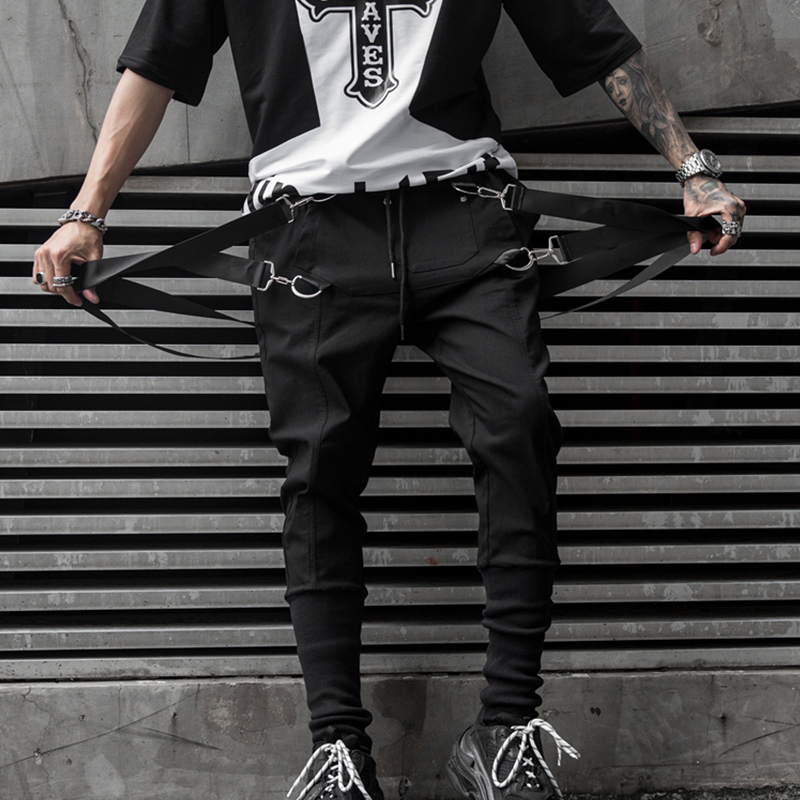 

New Hip Hop of Men Casual Black Runners Streetwear Sweatpants with Ribbons 2021 Spring Fashion Hare Pants for Man 55oo