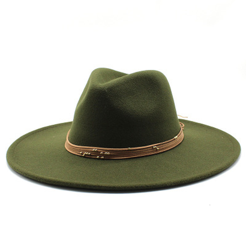 

2021 New Fedora Big Brim 9.5cm Army Green Black with Band Rope Women Men Solid Color Felted Formal Vintage Autumn Winter Hats W81t, Wine red
