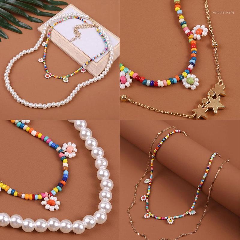 

Chains 2 Pieces/Set Of Three Pendant Necklaces Ladies Fashion White Pearl Party Makeup Accessories