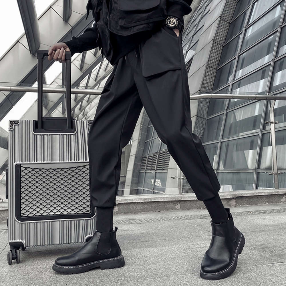 

Black casual pants men's autumn and winter Korean fashion versatile fashion brand dark black functional ruffian and plush thickened Leggings, Blue