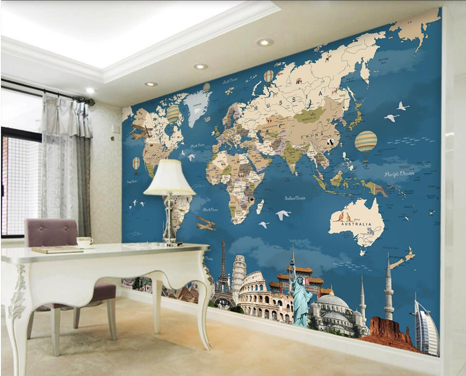 Custom wallpaper mural retro world map TV background Children's room silk cloth 3d wallpaper-image-729887268