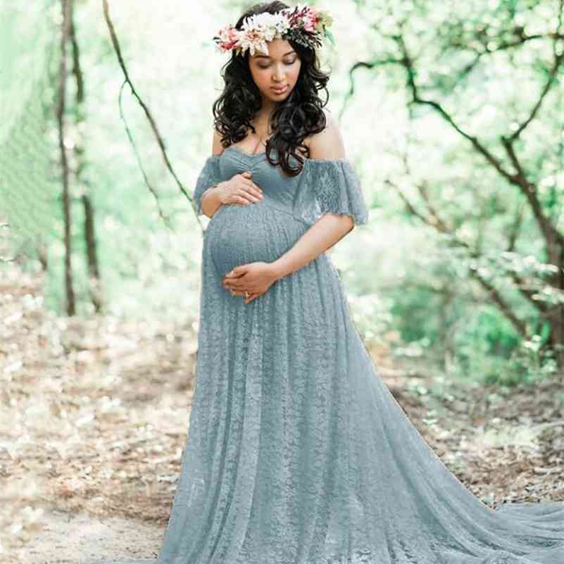 

Maternity Pography Props Pregnancy Clothes Long Dresses For Po Shoot Pregnant Dress Lace Maxi Gown 210721, As the picture 2