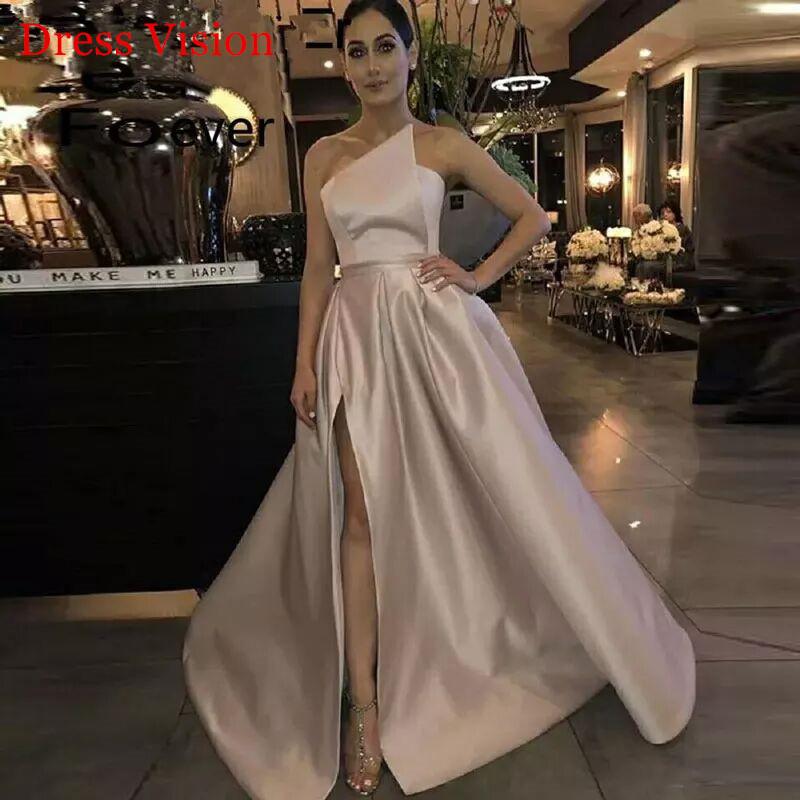

2021 Arrival Robe Soiree Prom Evening Luxury Frock Split Satin Lace-up Party Gowns Vestido Festa De Casamento U454