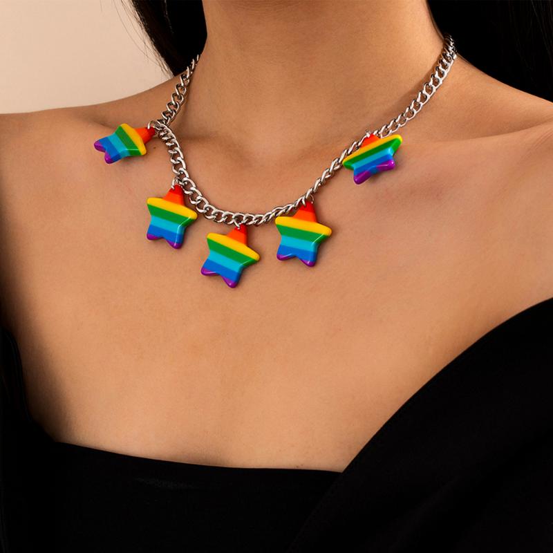 

Pendant Necklaces Lacteo Simple Minimalist Single Layer Chain Choker Necklace Jewelry For Women Fashion Colorful Rainbow Star