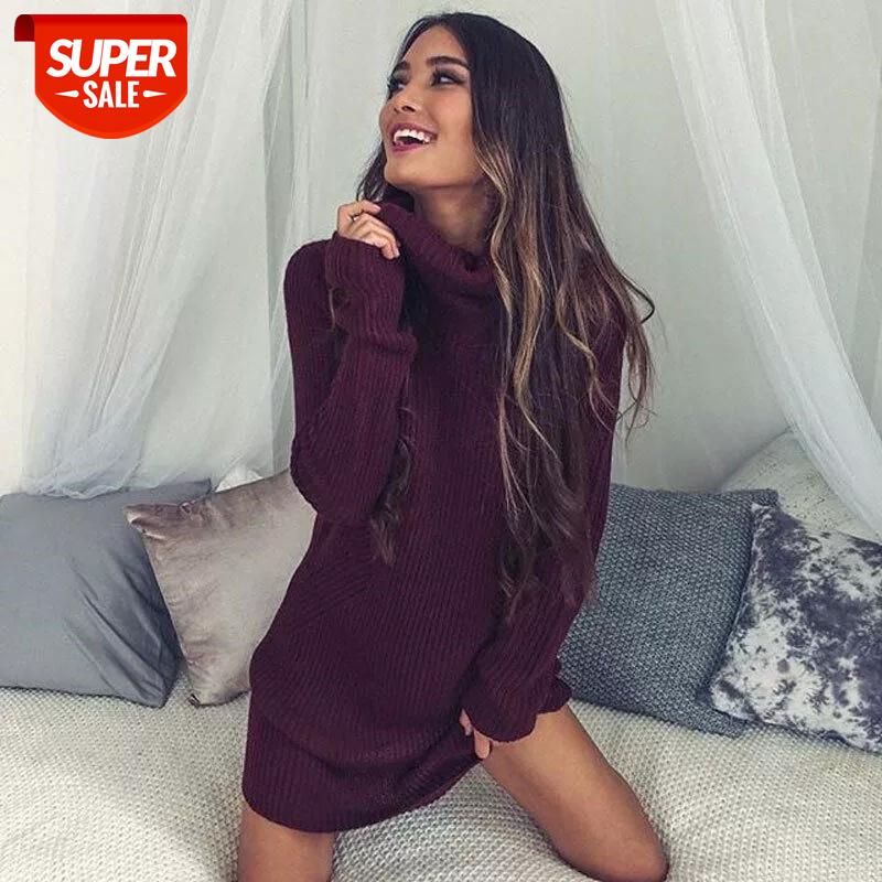 

Fashion Autumn Spring Women Casual Turtleneck Pullover Long Knitted Oversize Long Sleeve Jumper Sweaters Shirt Tops Dresses #FD0F, Black;gray