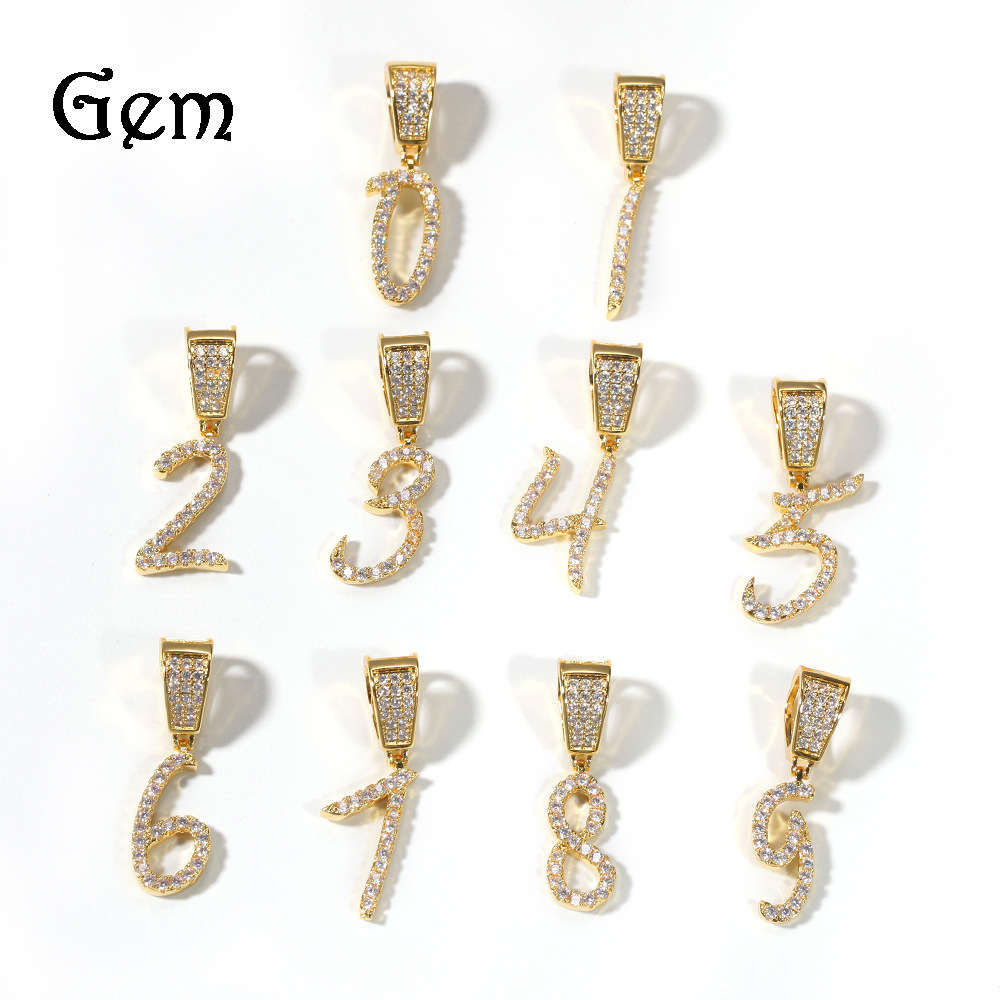 

New grass figure letter Pendant with copper zircon simple gold plated men's hip hop Necklace