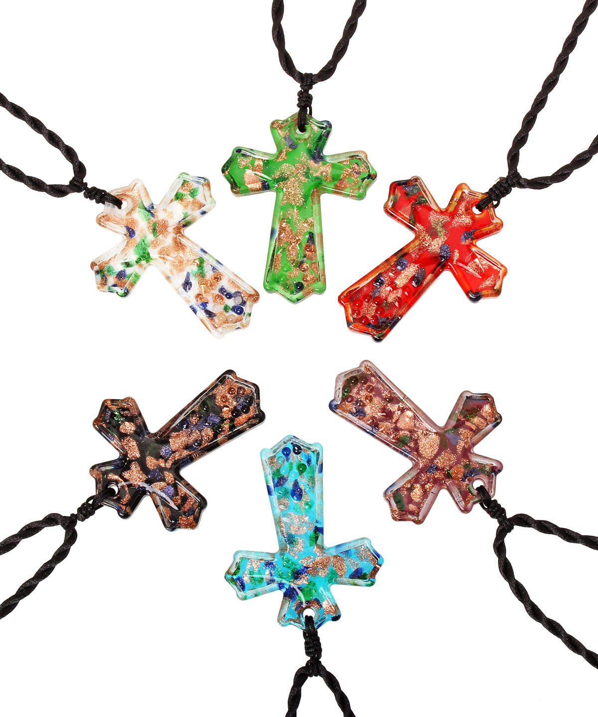 

Wholesale 6 Colors Murano Lampwork Glass Cross Pendant Charm Necklace Mixed Color For Women's Gift