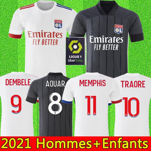 

2020 2021 Olympique Lyonnais Soccer Jerseys MEMPHIS TRAORE FEKIR Football Shirt 20 21 OL LYON AOUAR maillot de foot Men Kids Kit uniform, Black;yellow