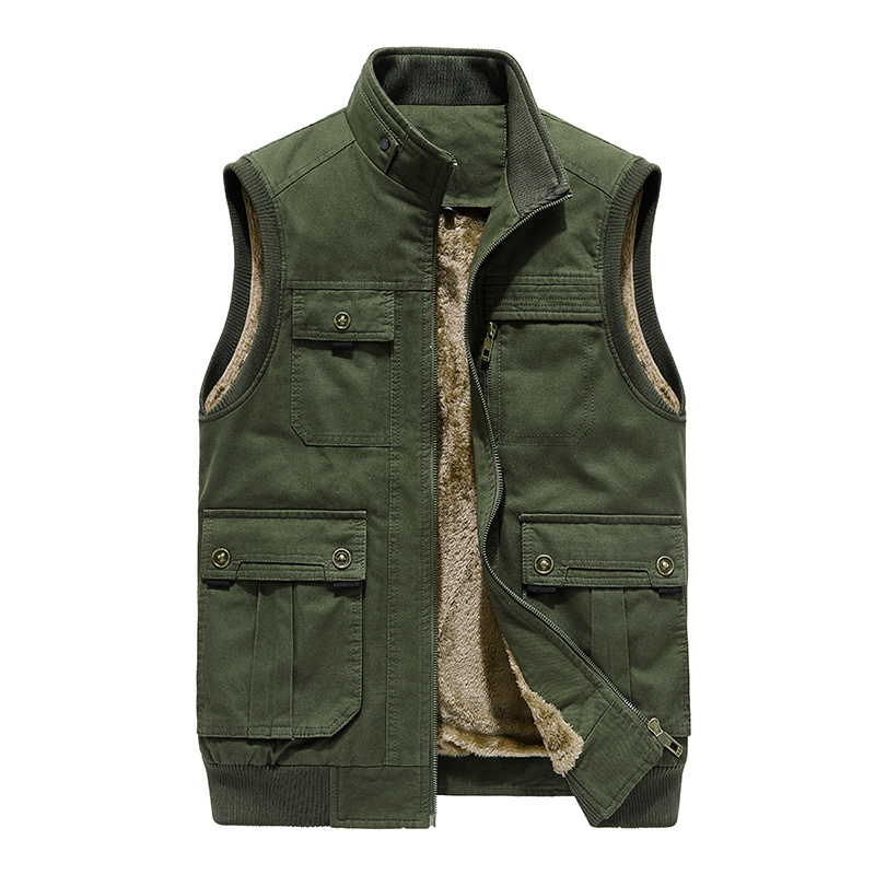 

2021 New Winter Sleeveless Man's Wool Jacket Warm Military Pocket Tactical 5xl Men's Coat Jwxe, Khaki.