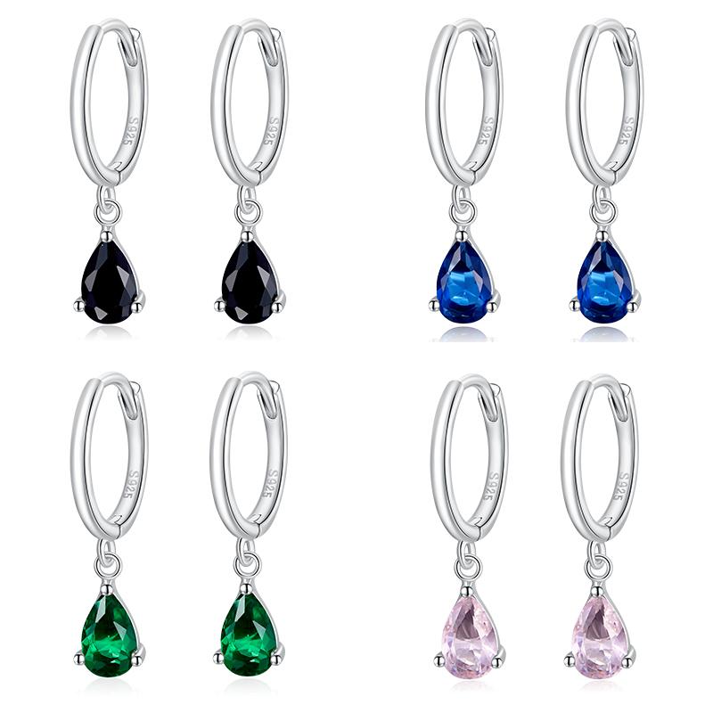 

Stud Wostu Drop Earrings 925 Sterling Silver Water CZ Four Colors Zircon Wedding For Women Fine Jewelry DXE1018, Golden;silver