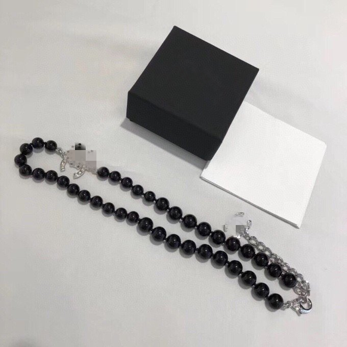 

Fashion brand Hight version designer black pearl necklace for women Wedding Lovers gift luxury jewelry for Bride With BOX, Silver