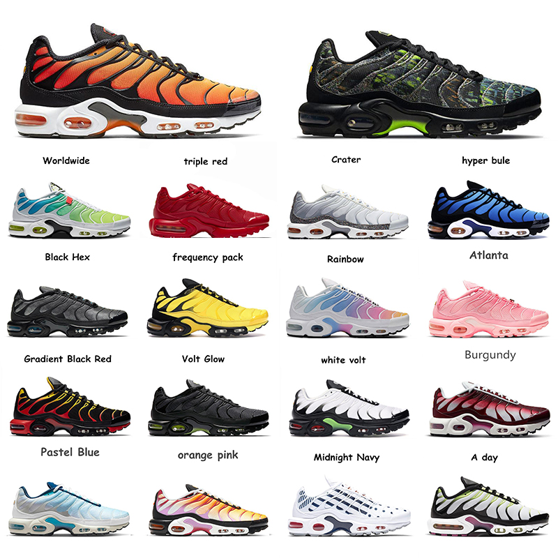 

Men TN Plus Running Casual Shoes Outdoor Sports Fashion Black White Sustainable Neon Green Super Soft Blue Wine Women Breathable Sneakers, Shoe box