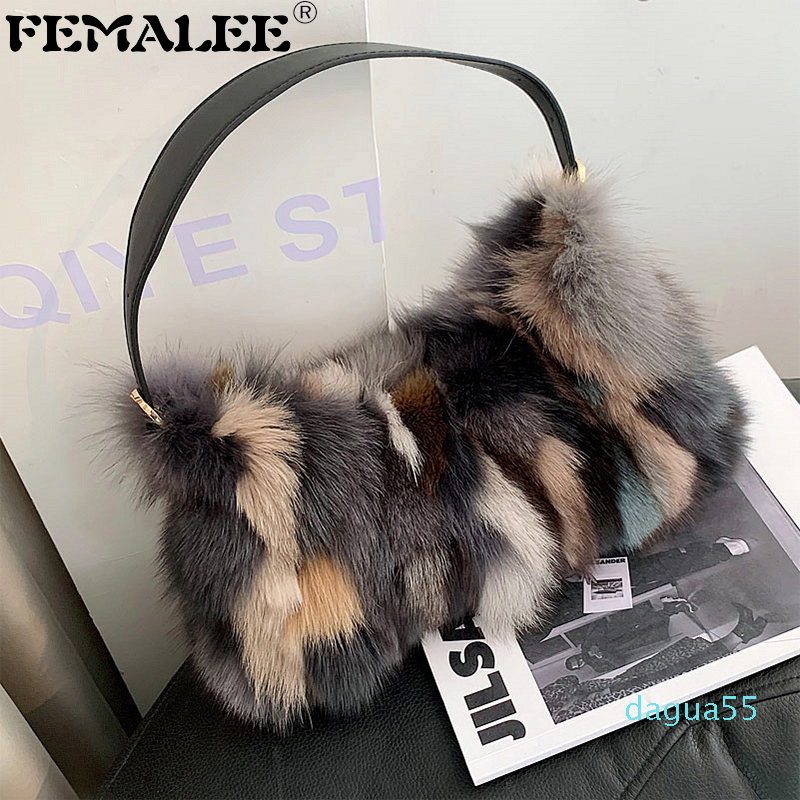 Hiver renard main concepteur mélange couleur vison fourrure pochettes Noble femmes soirée sac à bandoulière sac à main