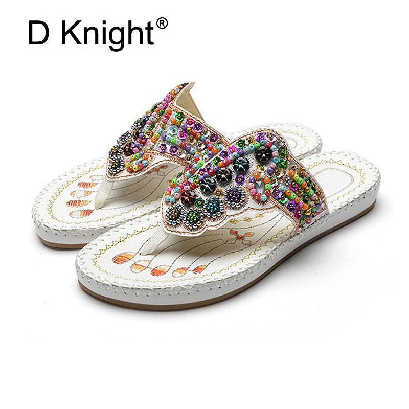 

Slippers Fashion Bohemia String Beaded For Women Ladies Casual Non-slip Flat Beach Size 34-41 Female Flip Flops, Black
