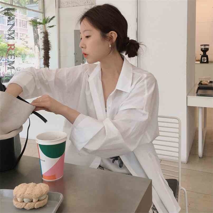 

Casual Korean Version Loose Thin Long Sleeve White Lapel Shirt Temperament Fashion Summer Women's 2P1669 210526