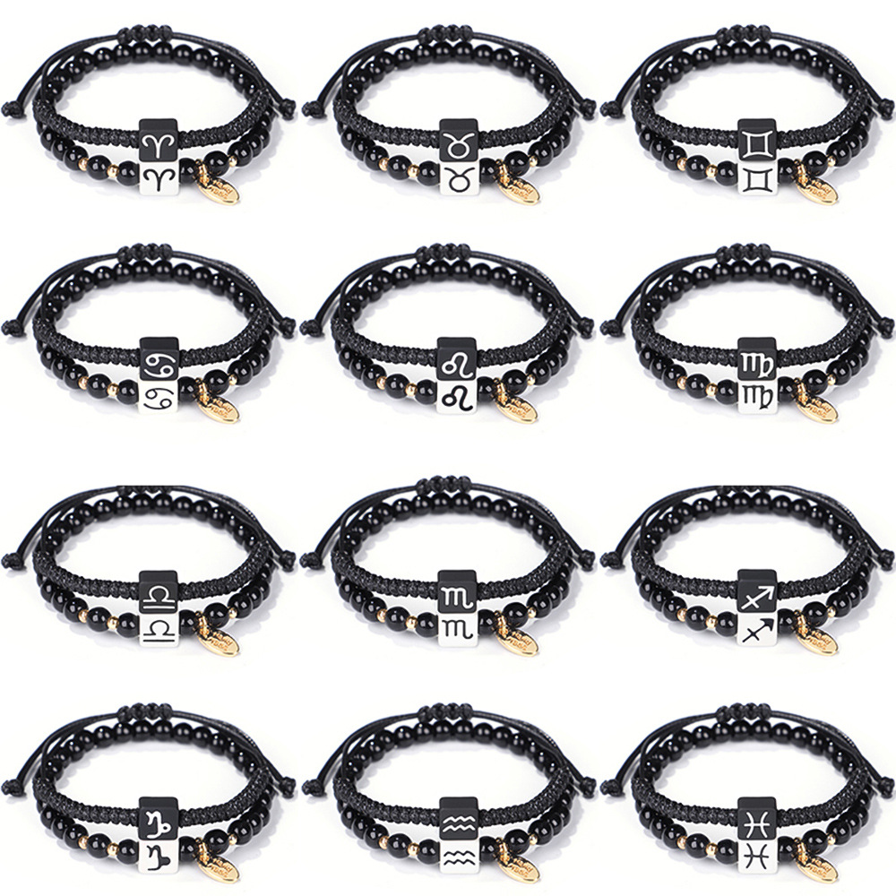 

2pcs/Set 12 Zodiac Bracelet Beaded Strands Handmade Rope Braided Couple Bracelets Friendship Jewelry