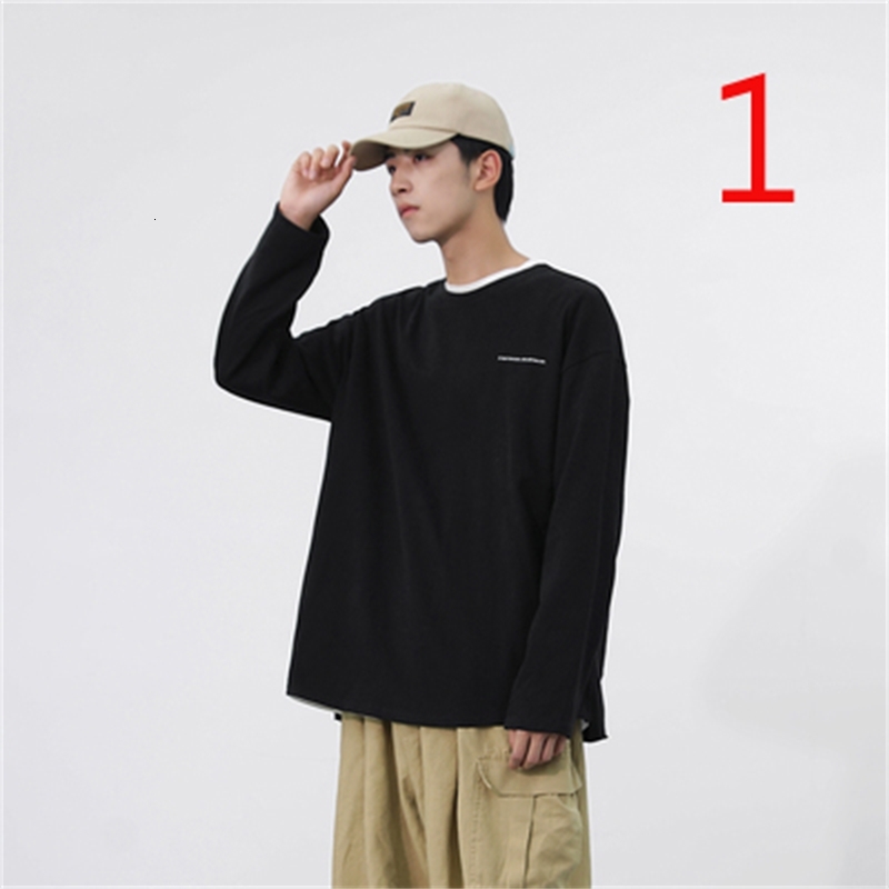 

2021 New Autumn Small Fresh Letter Printing Solid Color Loose Round Neck T-shirt Men's Long Sleeves Ma57