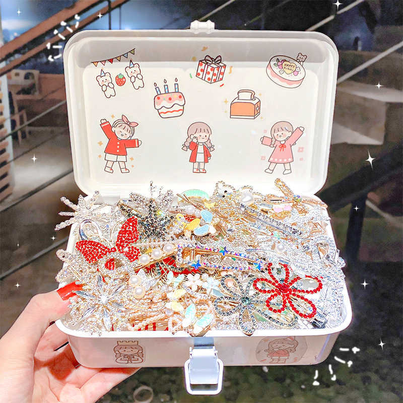 

Net red diamond headdress set bow duck beak clip star hairpin girl's heart side hairpin, Butterfly silver five piece set