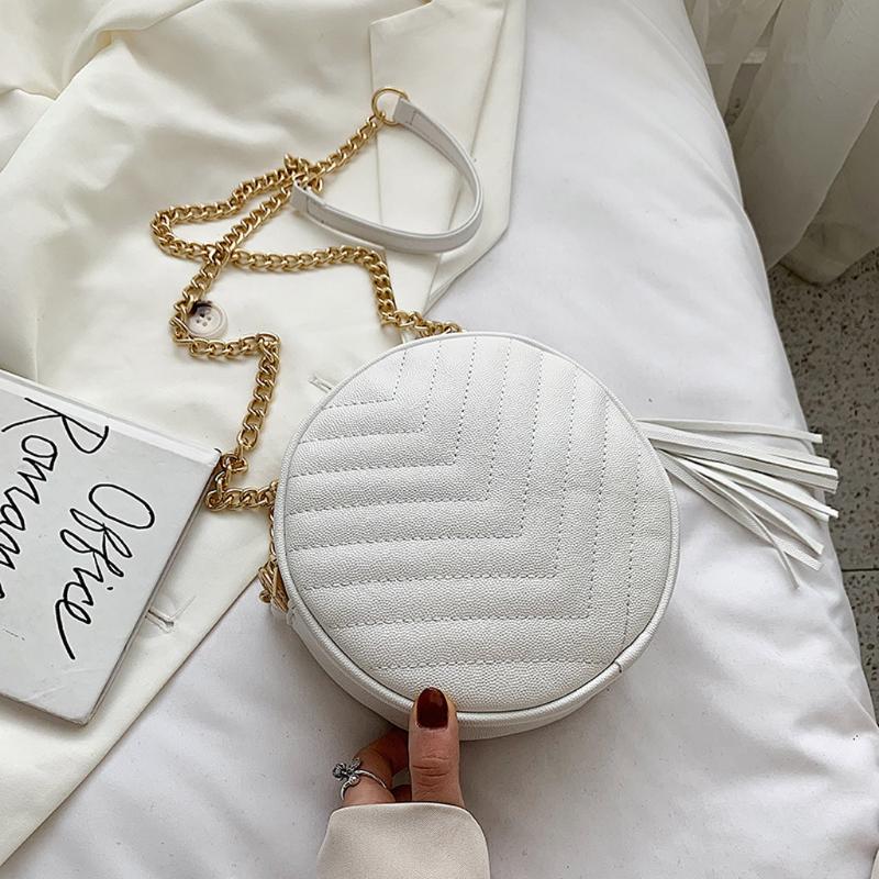 

Ladies Round Chain Crossbody Bag For Women Retro Leather Tassel Bucket Bag Shoulder Small Circle Purses Sac Main #x, Gold