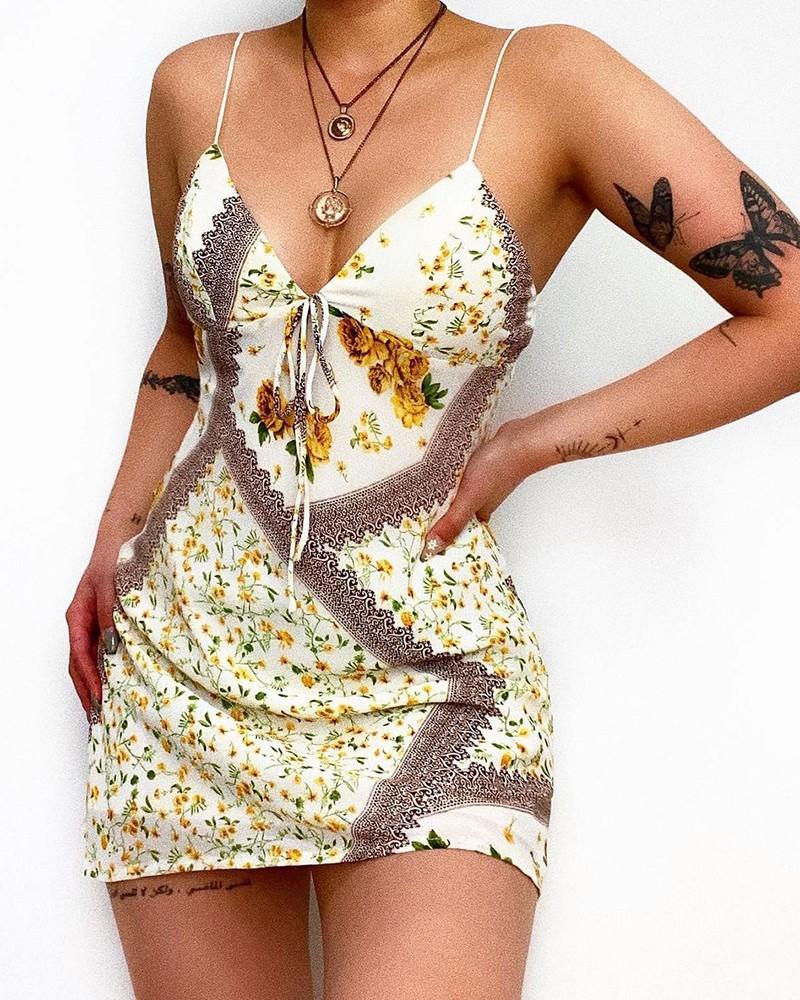 

Casual Dresses Women' Summer Tie Front Spaghetti Strap Floral Print Dress