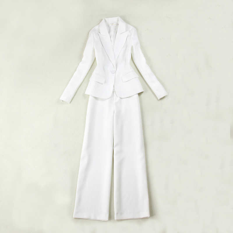 

Professional women's suits two-piece autumn slim size white jacket female High waist straight wide leg pants 210527