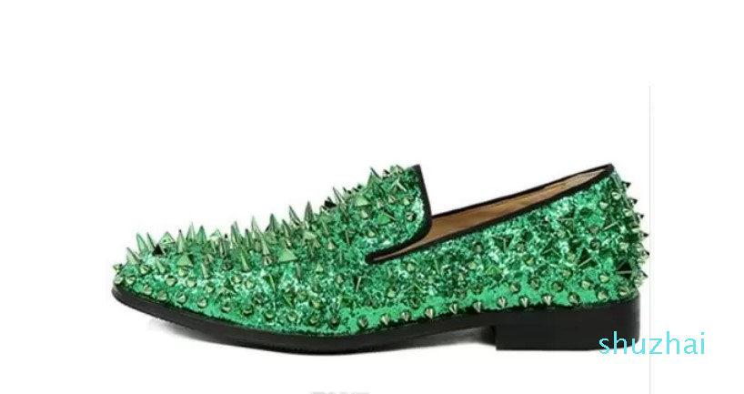 

High Quality Slip-on Loafers EU39-EU46 Men Glitter Spiked Shoes Royal Blue Dandelion Flats Wedding Shoes for Men, Red